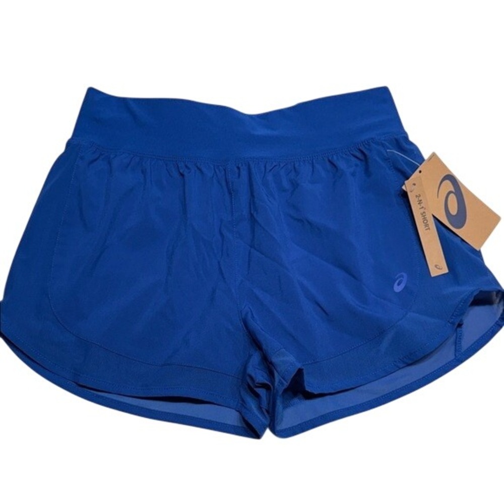 New Asics 2-in-1 Running Shorts Blue Athletic Training Performance Women's Small